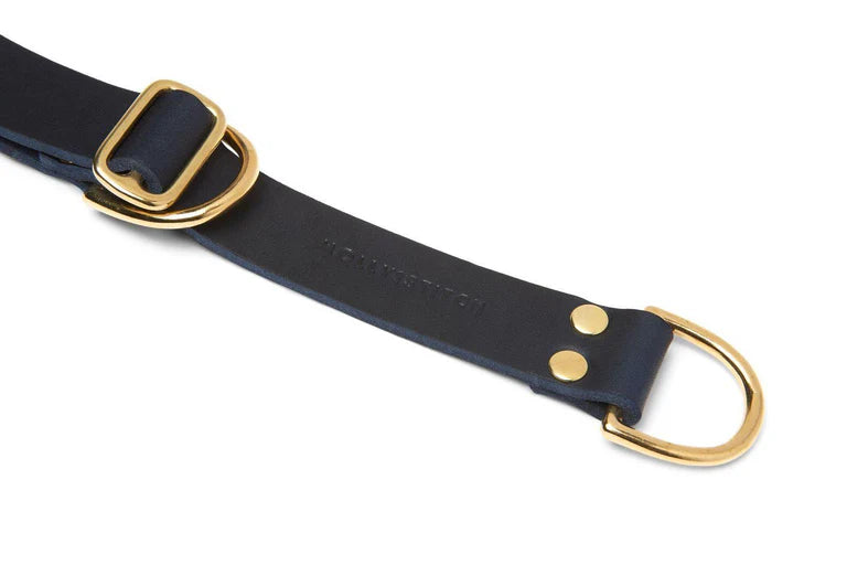 Butter Leder Retriever Hundehalsband - Navy Blau – Detailansicht 2