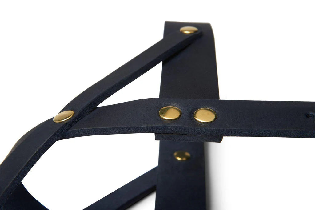 Butter Leder Hundegeschirr - Navy Blau – Detailansicht 3